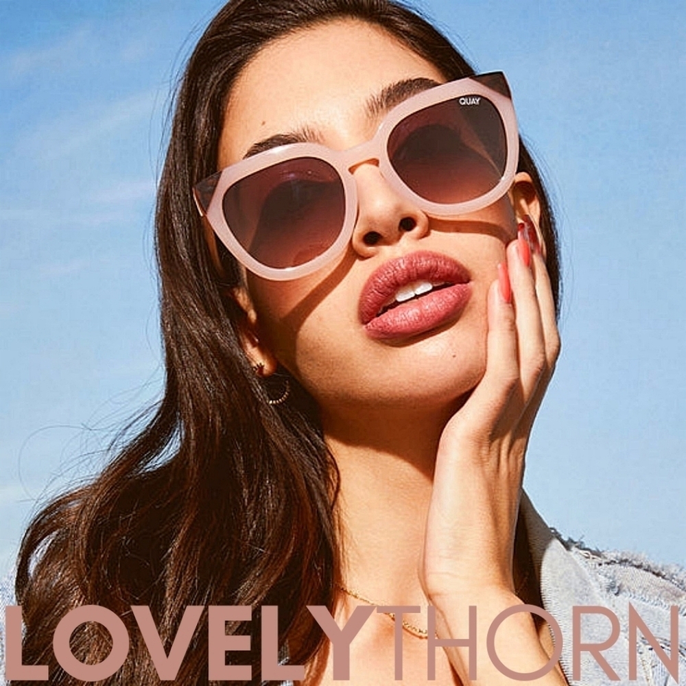 QUAY // ltd ed modern-chic cateyes pinky nude injection frame brown lenses